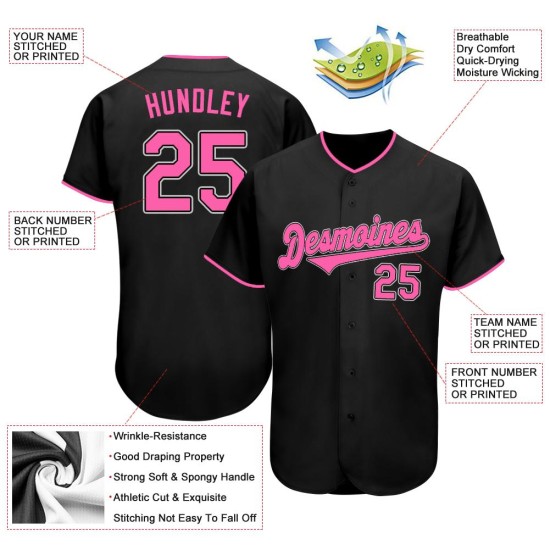 Pink-Weiß Custom Authentic Jersey Baseball Schwarz Pink-Weiß Custom Authentic Jersey Baseball Schwarz