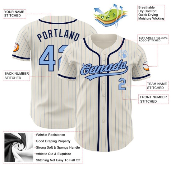 Navy Jersey Nadelstreifen Blau Creme Custom Light Authentic Baseball Navy Jersey Nadelstreifen Blau Creme Custom Light Authentic Baseball