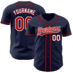 Benutzerdefiniertes authentisches Marineblau-Rot-Weiß-Baseballtrikot Benutzerdefiniertes authentisches Marineblau-Rot-Weiß-Baseballtrikot