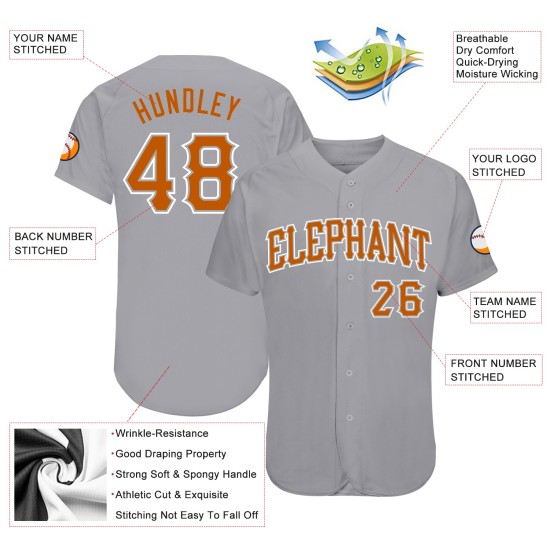 Texas Authentic Baseball Orange-Weiß Graues Trikot Custom Texas Authentic Baseball Orange-Weiß Graues Trikot Custom