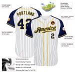 Weiße Raglan-Baseballärmel Authentic Pinstripe Navy Custom Jersey Navy-Gold Weiße Raglan-Baseballärmel Authentic Pinstripe Navy Custom Jersey Navy-Gold