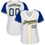 Nadelstreifenärmel Jersey Weiß Royal-Gold Authentic Baseball Raglan Royal Custom Nadelstreifenärmel Jersey Weiß Royal-Gold Authentic Baseball Raglan Royal Custom