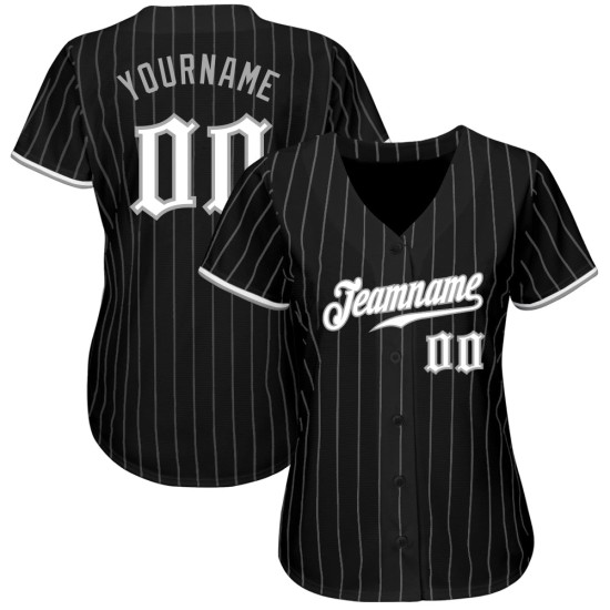 Schwarz Nadelstreifen Grau Authentic Weiß-Grau Baseball Jersey Custom Schwarz Nadelstreifen Grau Authentic Weiß-Grau Baseball Jersey Custom