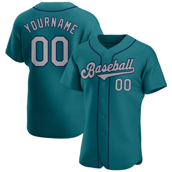 Baseball Custom Teal Jersey Grau-Marineblau Authentic Baseball Custom Teal Jersey Grau-Marineblau Authentic