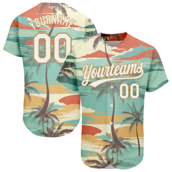 Baseball Hawaii Design Gold 3D Weiß-Alt Jersey Cartoon Bäume Authentische Muster Custom Palm Aqua Baseball Hawaii Design Gold 3D Weiß-Alt Jersey Cartoon Bäume Authentische Muster Custom Palm Aqua