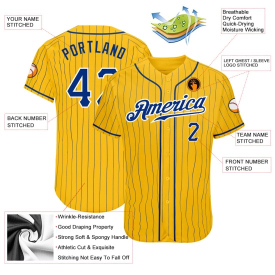 Nadelstreifen Royal-Weiß Authentic Gelb Baseball Jersey Royal Custom Nadelstreifen Royal-Weiß Authentic Gelb Baseball Jersey Royal Custom