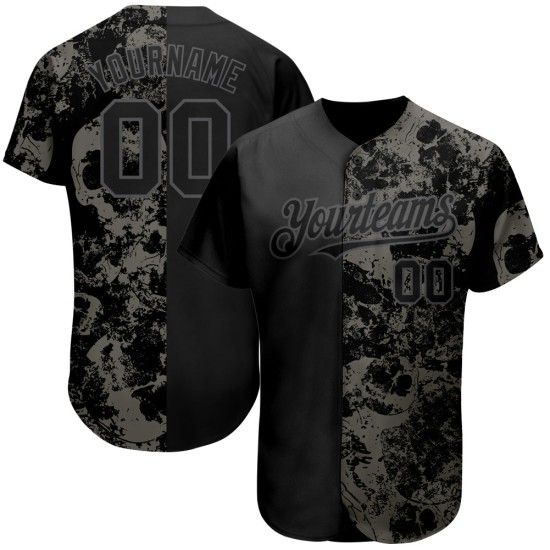 Grau Schwarz Stahl 3D Schädel Jersey Authentische Custom Baseball Mode Grau Schwarz Stahl 3D Schädel Jersey Authentische Custom Baseball Mode