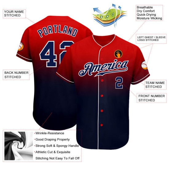 Baseball Rot Jersey Fashion Fade Navy-Weiß Custom Authentic Baseball Rot Jersey Fashion Fade Navy-Weiß Custom Authentic