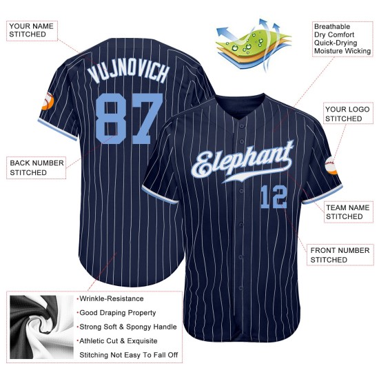 Custom Authentic Jersey Navy Weiß Baseball Nadelstreifen Blau-Weiß Hell Custom Authentic Jersey Navy Weiß Baseball Nadelstreifen Blau-Weiß Hell