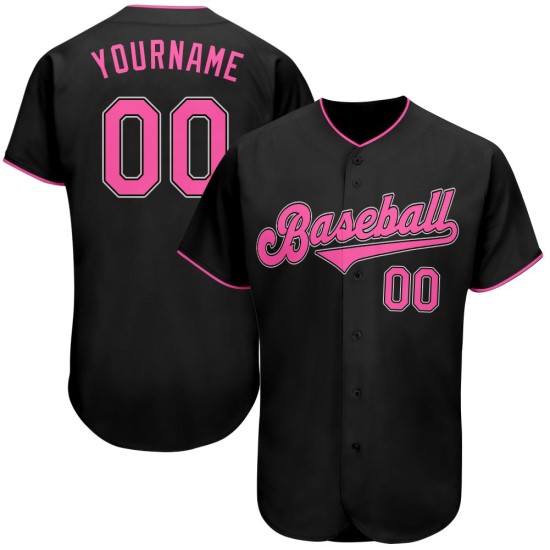 Pink-Weiß Custom Authentic Jersey Baseball Schwarz Pink-Weiß Custom Authentic Jersey Baseball Schwarz