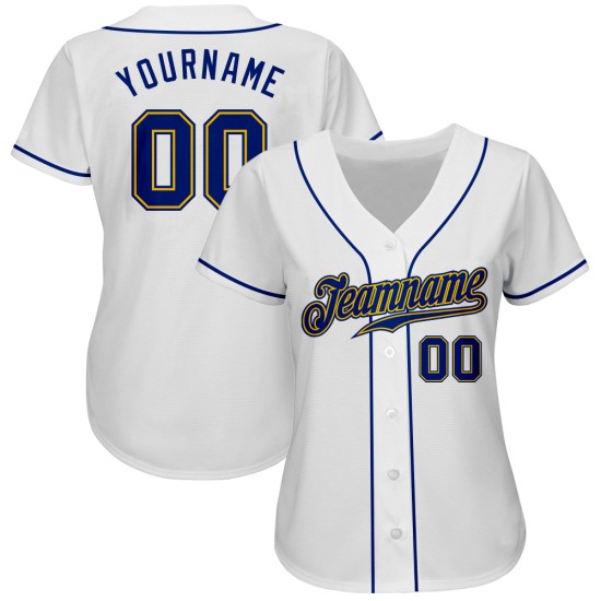 Royal-Gold Authentic White Custom Baseball-Trikot Royal-Gold Authentic White Custom Baseball-Trikot