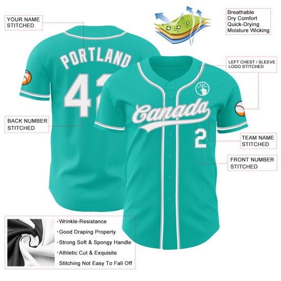 Jersey Aqua Custom Baseball Weiß-Grau Authentic Jersey Aqua Custom Baseball Weiß-Grau Authentic