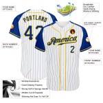 Nadelstreifenärmel Jersey Weiß Royal-Gold Authentic Baseball Raglan Royal Custom Nadelstreifenärmel Jersey Weiß Royal-Gold Authentic Baseball Raglan Royal Custom
