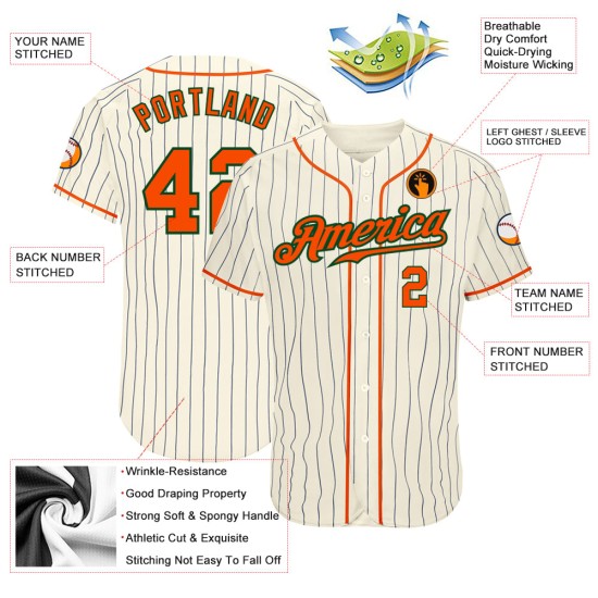 Custom Baseball Orange-Grün Creme Nadelstreifen Authentic Jersey Navy Custom Baseball Orange-Grün Creme Nadelstreifen Authentic Jersey Navy