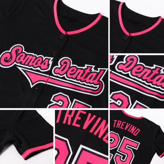 Pink-Weiß Custom Authentic Jersey Baseball Schwarz Pink-Weiß Custom Authentic Jersey Baseball Schwarz