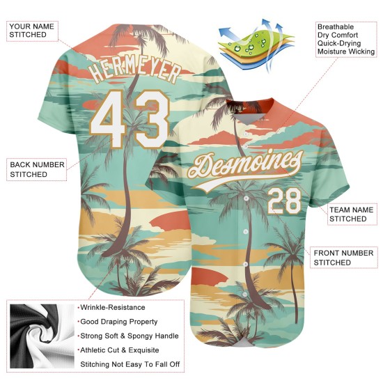 Baseball Hawaii Design Gold 3D Weiß-Alt Jersey Cartoon Bäume Authentische Muster Custom Palm Aqua Baseball Hawaii Design Gold 3D Weiß-Alt Jersey Cartoon Bäume Authentische Muster Custom Palm Aqua