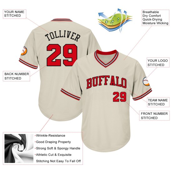Throwback Authentic Rot-Schwarz Baseball Rib-Strick Jersey Creme Shirt Custom Throwback Authentic Rot-Schwarz Baseball Rib-Strick Jersey Creme Shirt Custom