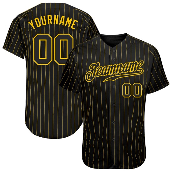 Jersey Pinstripe Gold Authentic Baseball Schwarz Schwarz-Gold Custom Jersey Pinstripe Gold Authentic Baseball Schwarz Schwarz-Gold Custom
