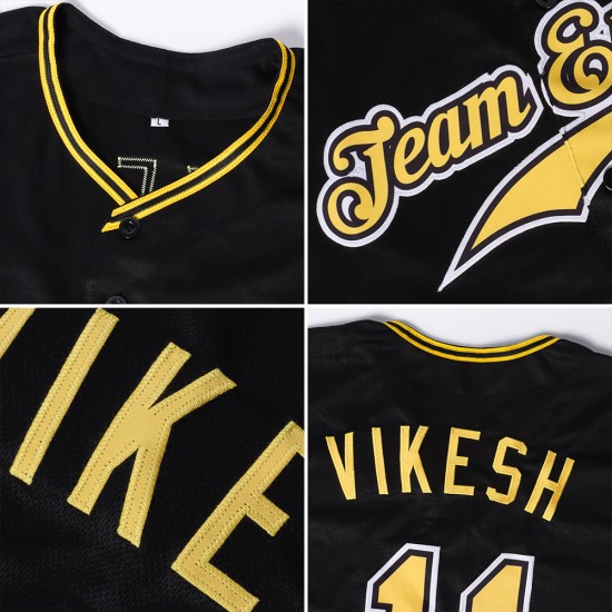 Custom Baseball Authentic Schwarzes Trikot Gold-Schwarz Custom Baseball Authentic Schwarzes Trikot Gold-Schwarz