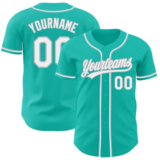 Jersey Aqua Custom Baseball Weiß-Grau Authentic Jersey Aqua Custom Baseball Weiß-Grau Authentic