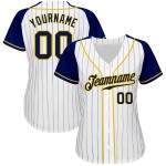 Weiße Raglan-Baseballärmel Authentic Pinstripe Navy Custom Jersey Navy-Gold Weiße Raglan-Baseballärmel Authentic Pinstripe Navy Custom Jersey Navy-Gold