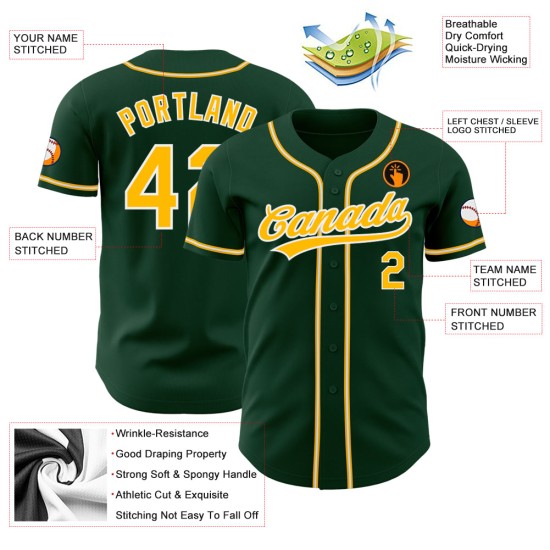 Authentisches Trikot Custom Gold-Weiß Baseball Grün Authentisches Trikot Custom Gold-Weiß Baseball Grün