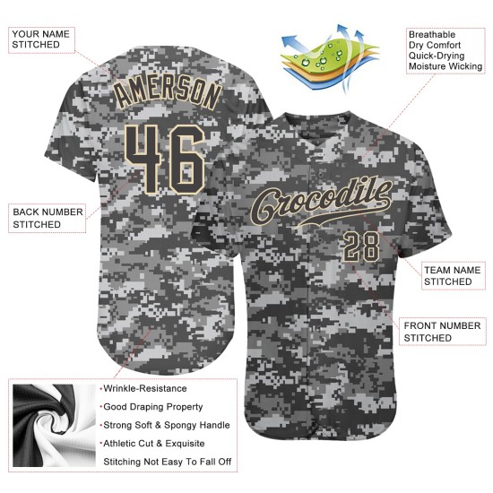 Jersey Steel Camo Authentic bis Grau-Creme Custom Baseball Salute Service Jersey Steel Camo Authentic bis Grau-Creme Custom Baseball Salute Service