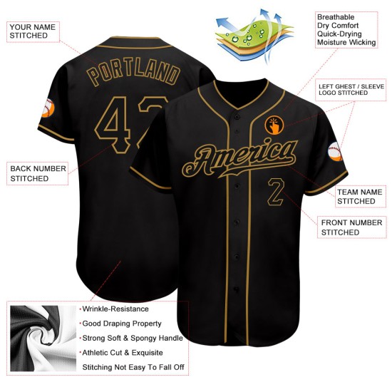 Baseball Schwarzes Trikot Gold Authentic Custom Schwarz-Old Baseball Schwarzes Trikot Gold Authentic Custom Schwarz-Old