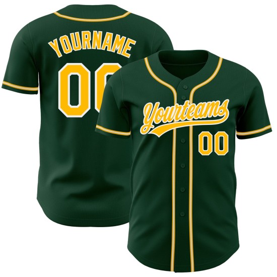 Authentisches Trikot Custom Gold-Weiß Baseball Grün Authentisches Trikot Custom Gold-Weiß Baseball Grün