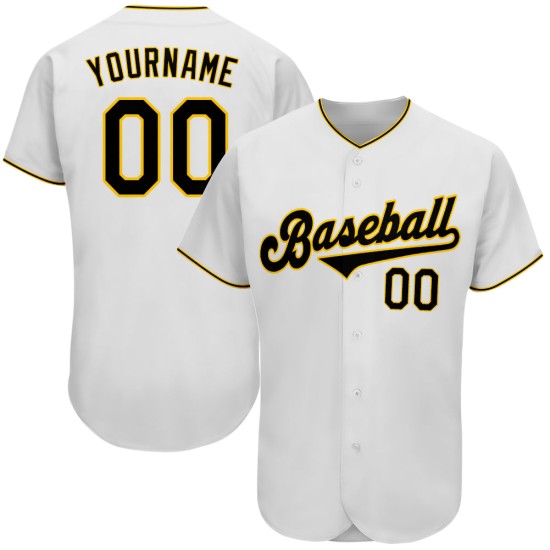 Weiß-Schwarz-Gold Authentic Custom Baseball Jersey Weiß-Schwarz-Gold Authentic Custom Baseball Jersey
