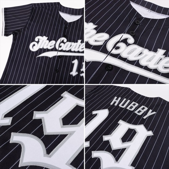 Schwarz Nadelstreifen Grau Authentic Weiß-Grau Baseball Jersey Custom Schwarz Nadelstreifen Grau Authentic Weiß-Grau Baseball Jersey Custom