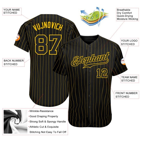 Jersey Pinstripe Gold Authentic Baseball Schwarz Schwarz-Gold Custom Jersey Pinstripe Gold Authentic Baseball Schwarz Schwarz-Gold Custom