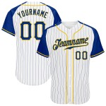 Nadelstreifenärmel Jersey Weiß Royal-Gold Authentic Baseball Raglan Royal Custom Nadelstreifenärmel Jersey Weiß Royal-Gold Authentic Baseball Raglan Royal Custom