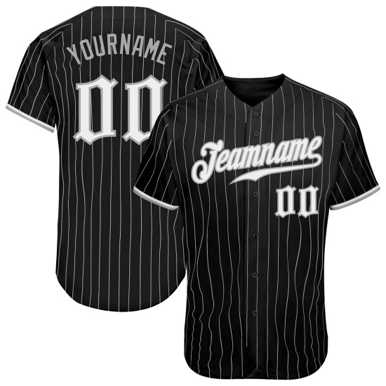 Schwarz Nadelstreifen Grau Authentic Weiß-Grau Baseball Jersey Custom Schwarz Nadelstreifen Grau Authentic Weiß-Grau Baseball Jersey Custom