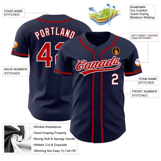 Benutzerdefiniertes authentisches Marineblau-Rot-Weiß-Baseballtrikot Benutzerdefiniertes authentisches Marineblau-Rot-Weiß-Baseballtrikot