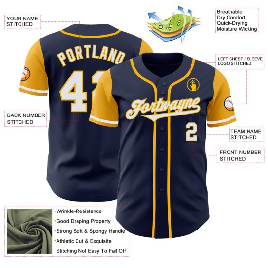 Tone Baseball Authentic Jersey Weiß-Gold Zwei Custom Navy Tone Baseball Authentic Jersey Weiß-Gold Zwei Custom Navy