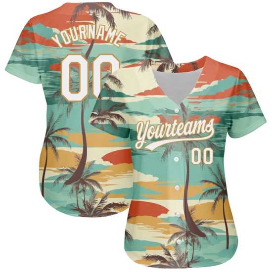 Baseball Hawaii Design Gold 3D Weiß-Alt Jersey Cartoon Bäume Authentische Muster Custom Palm Aqua Baseball Hawaii Design Gold 3D Weiß-Alt Jersey Cartoon Bäume Authentische Muster Custom Palm Aqua