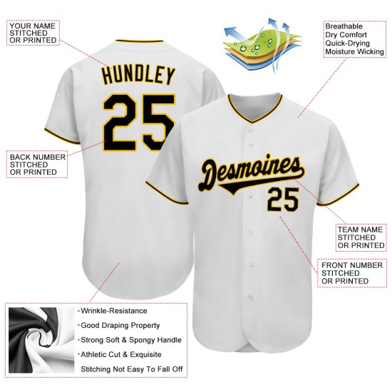 Weiß-Schwarz-Gold Authentic Custom Baseball Jersey Weiß-Schwarz-Gold Authentic Custom Baseball Jersey