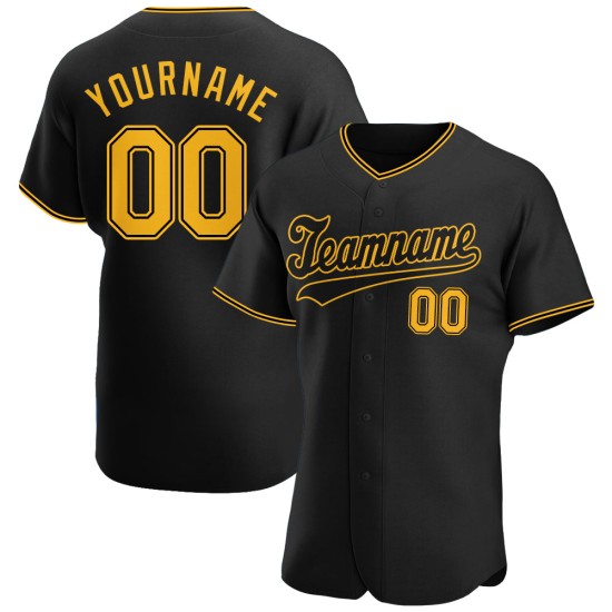 Custom Baseball Authentic Schwarzes Trikot Gold-Schwarz Custom Baseball Authentic Schwarzes Trikot Gold-Schwarz