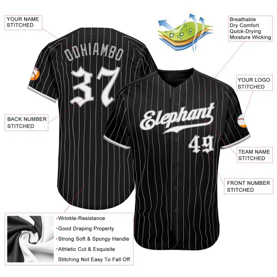 Schwarz Nadelstreifen Grau Authentic Weiß-Grau Baseball Jersey Custom Schwarz Nadelstreifen Grau Authentic Weiß-Grau Baseball Jersey Custom