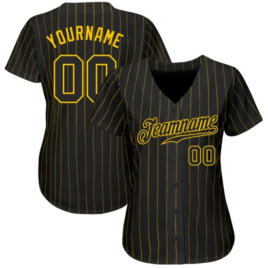 Jersey Pinstripe Gold Authentic Baseball Schwarz Schwarz-Gold Custom Jersey Pinstripe Gold Authentic Baseball Schwarz Schwarz-Gold Custom