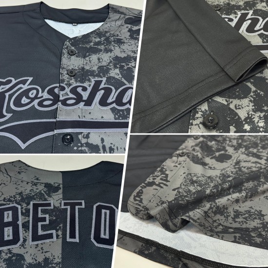 Grau Schwarz Stahl 3D Schädel Jersey Authentische Custom Baseball Mode Grau Schwarz Stahl 3D Schädel Jersey Authentische Custom Baseball Mode